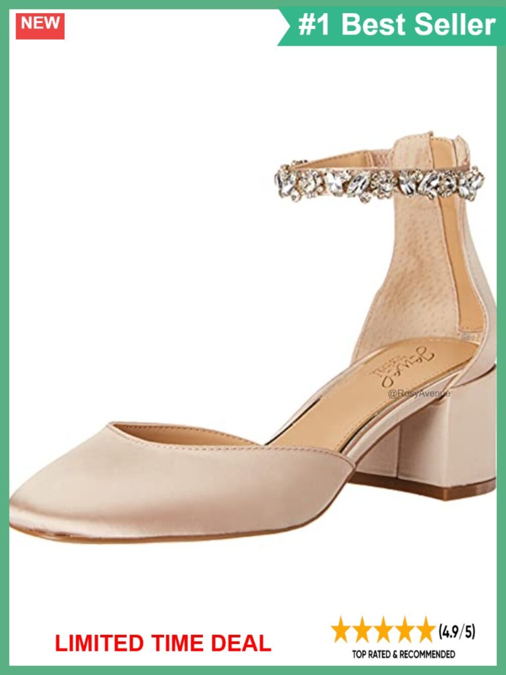 Satin Block Heel Ankle Strap Pump